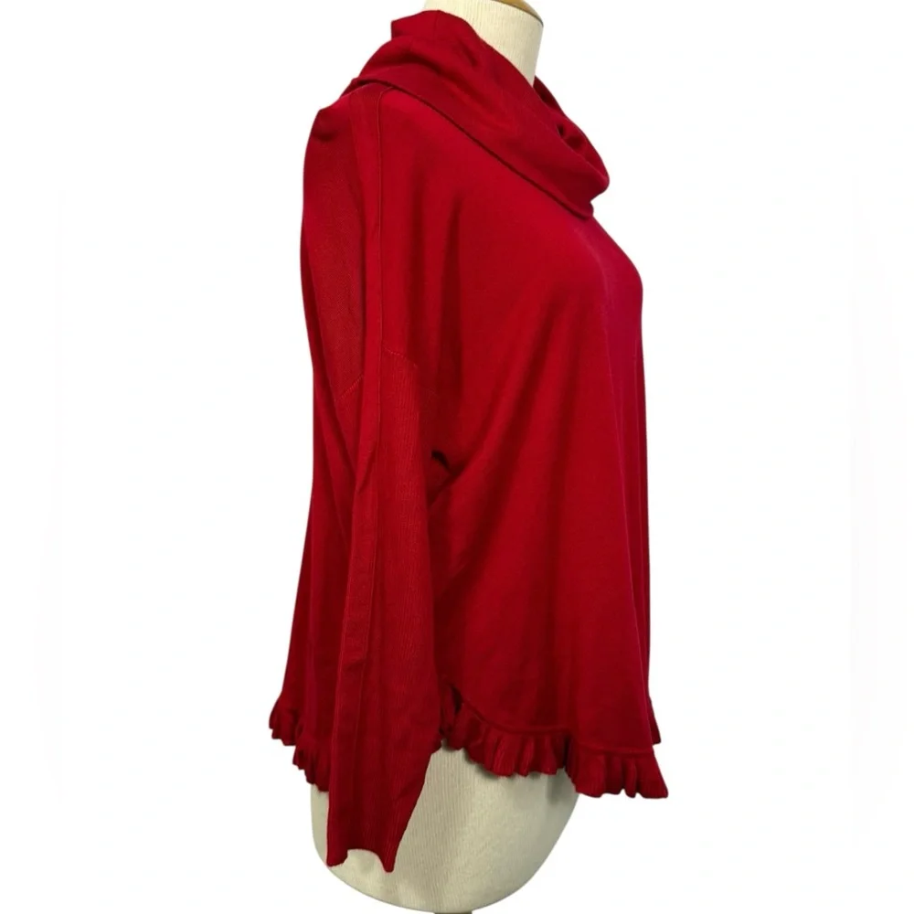 Joseph A Scarlet Red Ruffle Hem Sweater XL NWT Cozy Chic Cowl Neck Knit